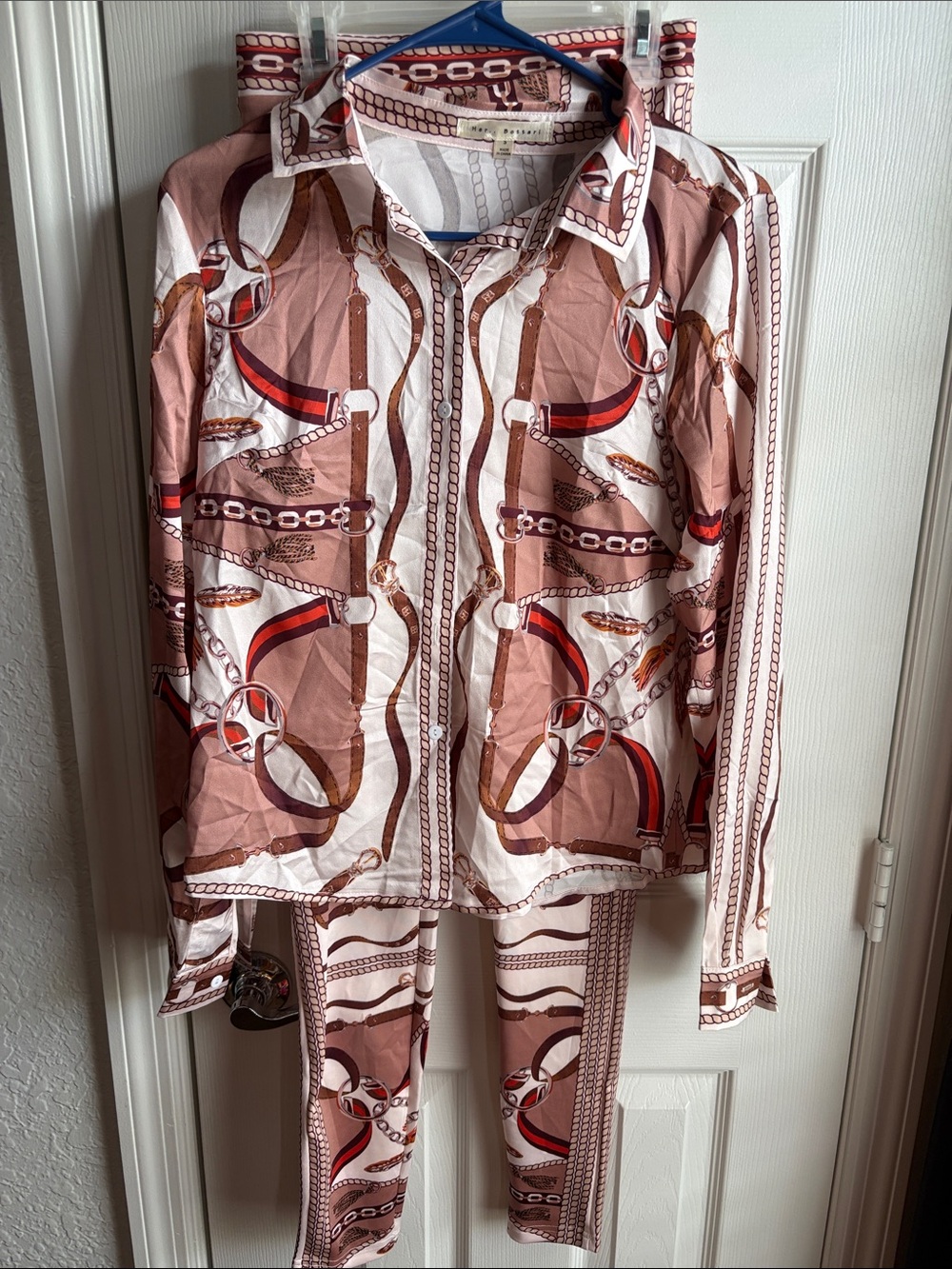 Cream & Brown Chain-Print Legging Set